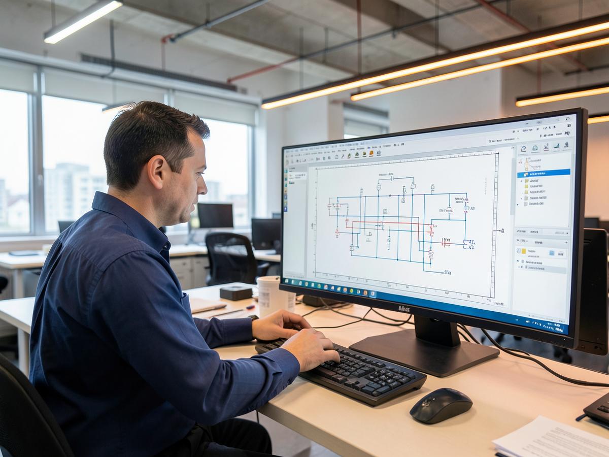 Elektrokonstruktion und Schaltplan am Bildschirm