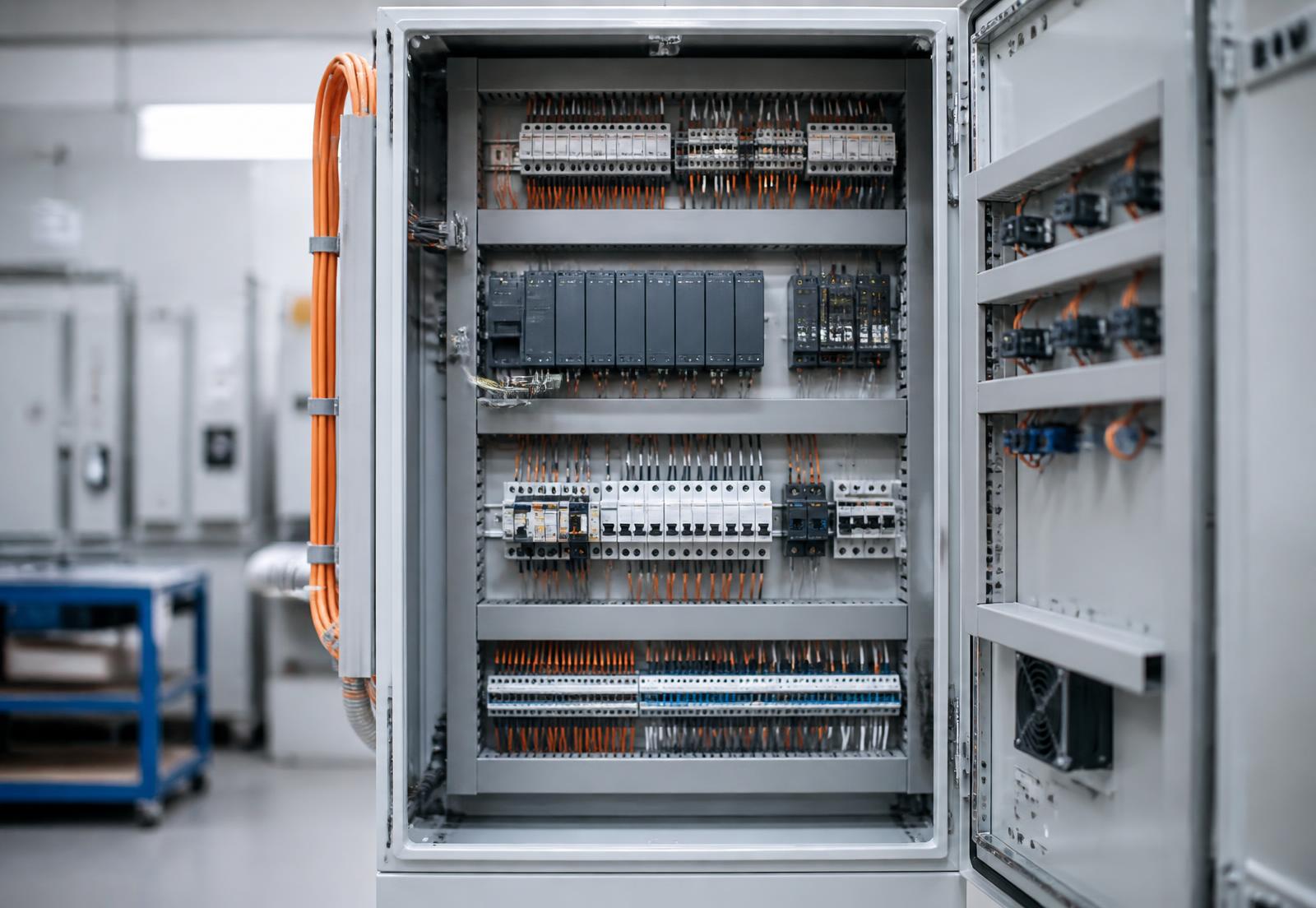 Schaltschrank mit sauber verdrahteten Komponenten